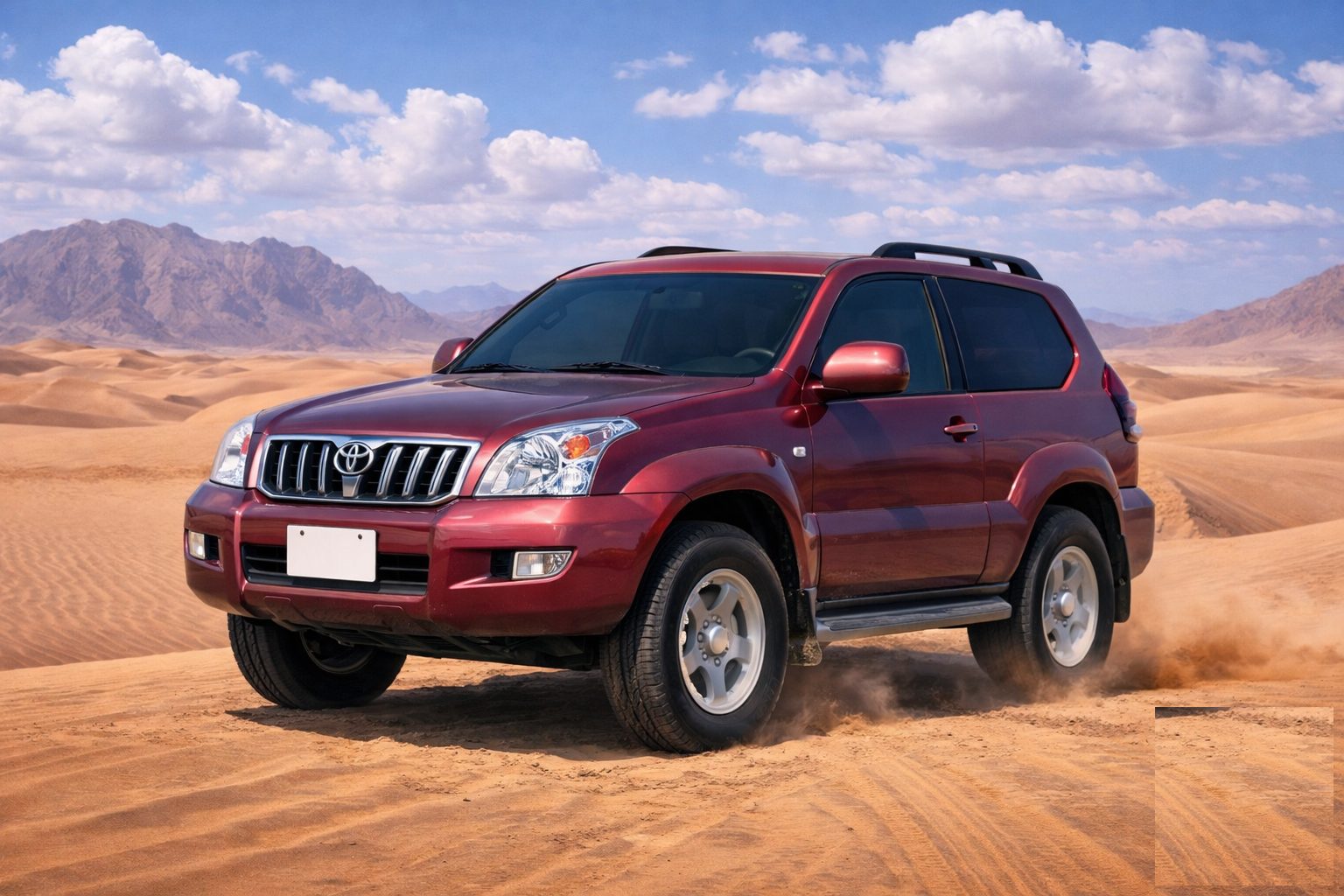 Toyota Land Cruiser Prado J120 SWB on desert terrain