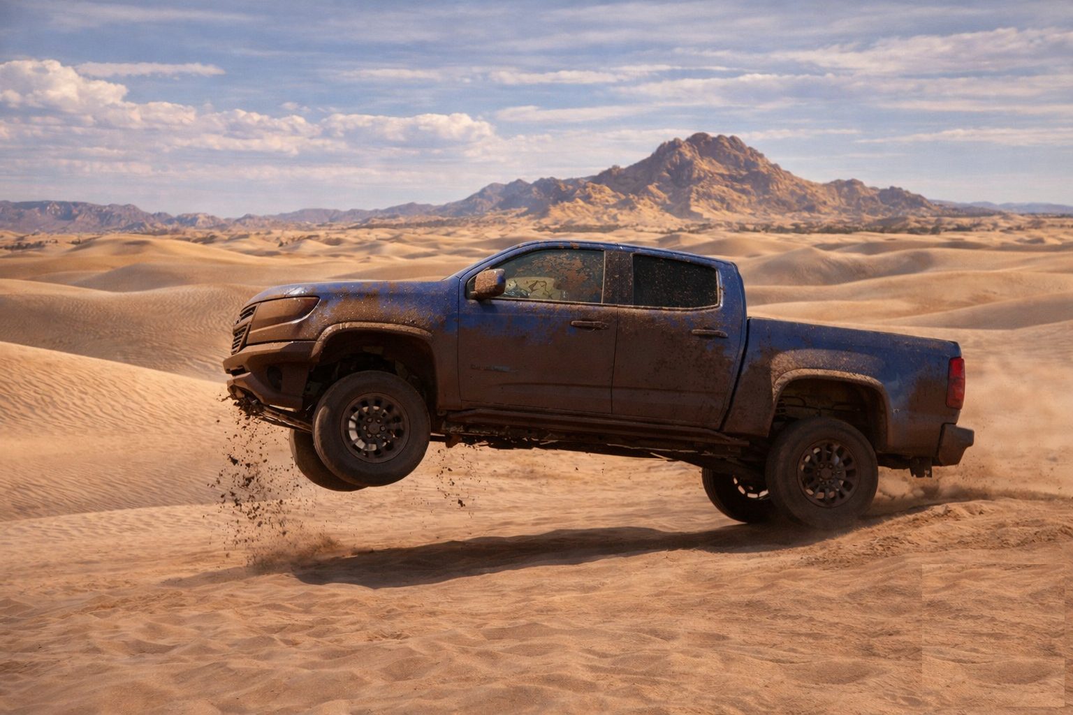 Chevy Silverado 6.2 V8 at speed in desert