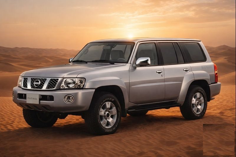Nissan Patrol Y61 TB48 cresting a dune at speed